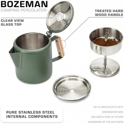 COLETTI Bozeman Color Series Percolator Coffee Pot — Camping Coffee Makers — Camping’s Favorite Percolator – NO Aluminum or Plastic (Camp Green, 6 Cup)