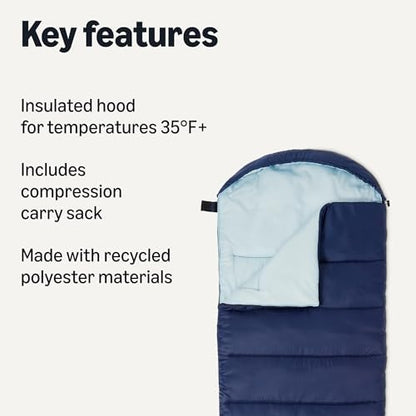 Amazon Basics Sleeping Bags for Adults, Camping Essentials, 3 Season Warm & Cool Weather
