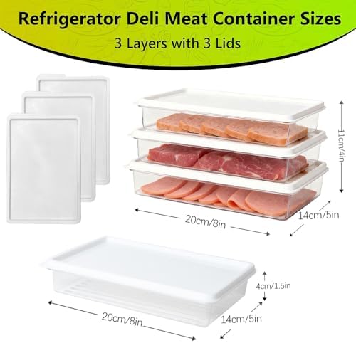 3pcs Small Deli Meat Container with Lids for Cold Cuts Ham Salami Storage