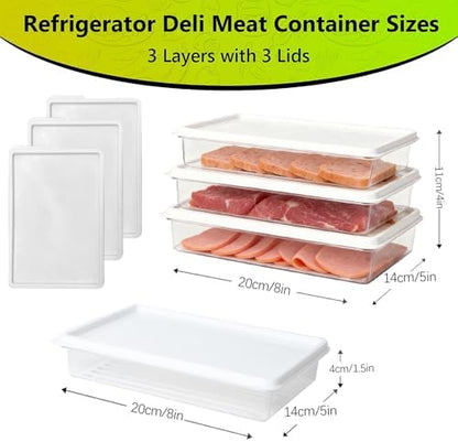 3pcs Small Deli Meat Container with Lids for Cold Cuts Ham Salami Storage