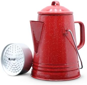 GRIP Coffee Percolator (Red) - Durable Glazed Enamel Steel - Prepare Coffee Over the Fire - Camping, Hiking, Backpacking, Fishing, Hunting - (8 Cups)