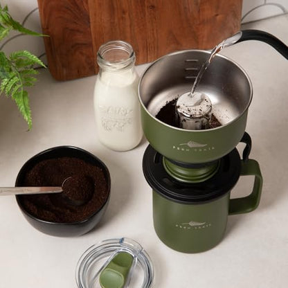 Pour over coffee maker, 12 oz insulated mug with lid, stainless steel reusable coffee filter, BPA-Free, (Black)