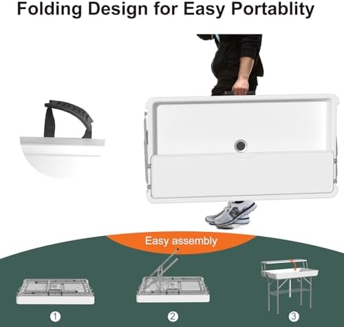 Ice Cooler Table with Drain, Two-Tier Plastic Folding Tables, with Removable Matching Skirt and Shelf, Indoor Outdoor Use for Party Camping Picnic Fishing Cleaning, 440 lbs Capacity
