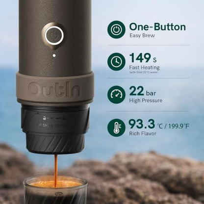 OutIn Mino Portable Electric Espresso Machine for Travel with Self-Heating
