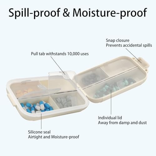 7 Compartments Travel Pill Organizer, Foldable Portable Airtight Pill Box