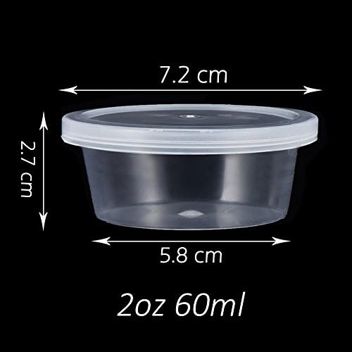 Augshy 40 Pack 2oz Small Slime Containers With Lids, Hawaiian Shaved Ice Mold Jello Shot Cups Condiment Containers Plastic Portion Cups with Lids for Salad Dressing Food Storage Containers