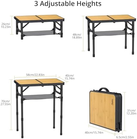 Anbte 2ft Camping Table Foldable, 24" x 16" Small Folding Table Portable