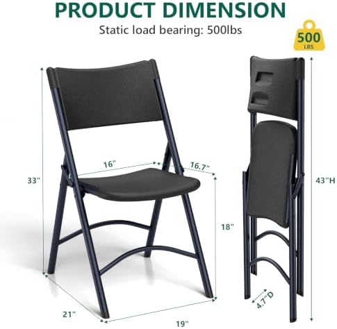 2 Pack Folding Table and 4 Pack Folding Chair, No Assembly Portable Folding Table and Chairs Set, Heavy Duty Event Foldable Table and Chair for Outdoor, Camping, Picnic, Indoor(Black)