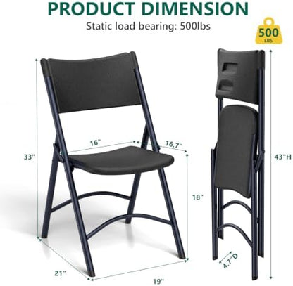 2 Pack Folding Table and 4 Pack Folding Chair, No Assembly Portable Folding Table and Chairs Set, Heavy Duty Event Foldable Table and Chair for Outdoor, Camping, Picnic, Indoor(Black)