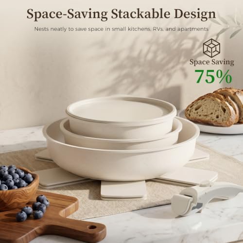 YASHE 9Pcs Granite Nonstick Pots and Pans Set, Oven Safe, Stackable