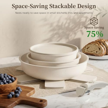 YASHE 9Pcs Granite Nonstick Pots and Pans Set, Oven Safe, Stackable