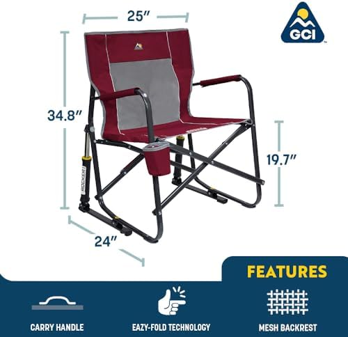 GCI Outdoor Freestyle Rocker Camping Chair | Portable Folding Rocking Chair with Solid, Durable Armrests, Drink Holder & Comfortable Backrest — Royal Blue