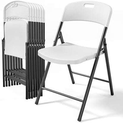 Bonnlo 8-Pack White Plastic Folding Chairs, Portable Seat with Sturdy Steel Frame for Indoor & Outdoor Use, Perfect for Banquet, Party, Wedding, Office, and Camping