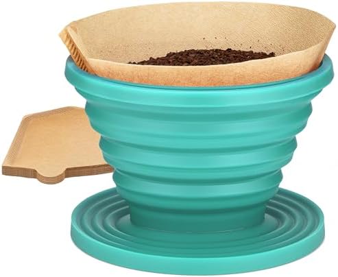 COLETTI Sierra Camping Pour Over Coffee Dripper — Collapsible Pour Over Coffee Dripper — Includes Pack of Paper Filters [Teal, Pack of 1]