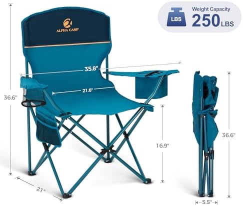 LET'S CAMP Camping Chair 2 Pack Folding Chair with 4-Can Cooler Bag