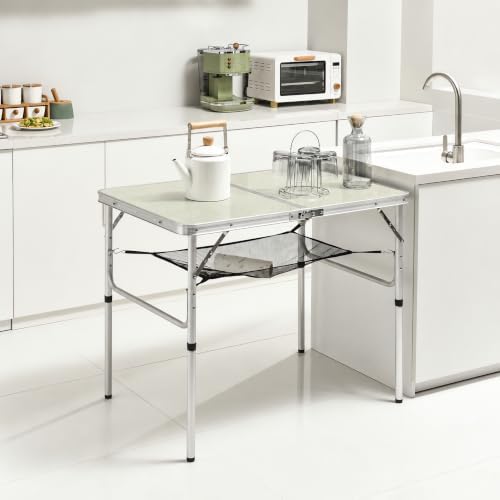 Folding Camping Table, 36''L x24''W Camp Aluminum Table with Adjustable Height Legs, Indoor Outdoor Lightweight Portable Folding Dining Table for Camp Picnic Beach BBQ Cooking 3Ft（2 Heights 15"/28"）