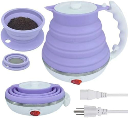 Travel Pour Over Coffee Maker Single Serve, Portabe Single Cup Pour Over Coffee Maker + Portable Kettle Electric, Collapsible Travel Electric Kettle (Purple)