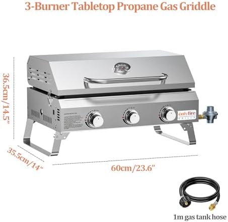 ONLYFIRE GRILLS Tabletop Gas Griddle 3 Burners, Propane Gas Stove, GS309