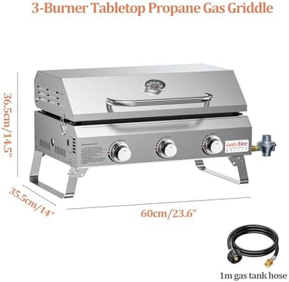ONLYFIRE GRILLS Tabletop Gas Griddle 3 Burners, Propane Gas Stove, GS309