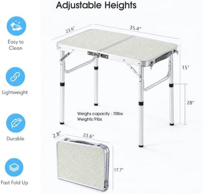 Folding Camping Table, 36''L x24''W Camp Aluminum Table with Adjustable Height Legs, Indoor Outdoor Lightweight Portable Folding Dining Table for Camp Picnic Beach BBQ Cooking 3Ft（2 Heights 15"/28"）