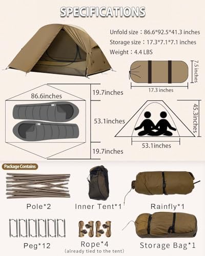 MC TOMOUNT Backpacking Tent Ultralight Nylon 1-2 Person Camping Tent