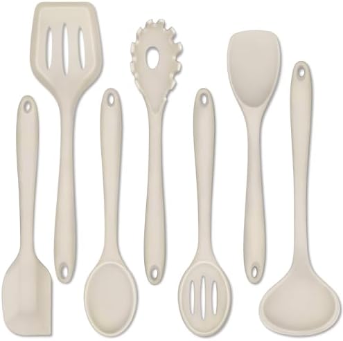 P&P CHEF Khaki Kitchen Utensils, Silicone Cooking Utensil Set of 7