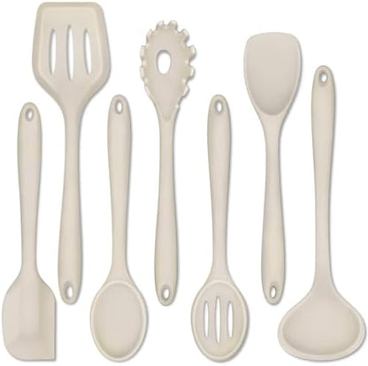 P&P CHEF Khaki Kitchen Utensils, Silicone Cooking Utensil Set of 7