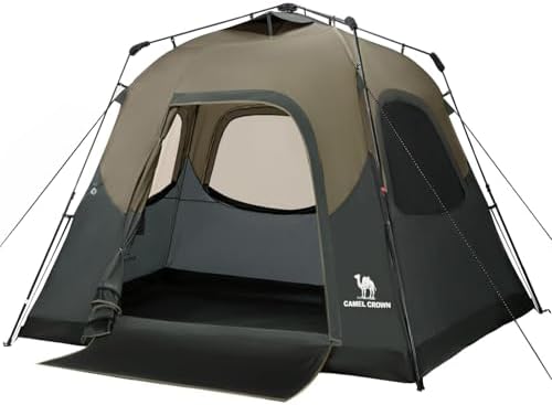 CAMEL CROWN 4/6 Person Instant Cabin Tent, Pop Up Windproof Tents for Camping, 60-Second Setup Family Tent with Carry Bag for Outdoor Hiking
