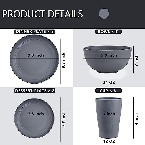 Supernal 32 Pcs Dark Grey Wheat Straw Dinnerware Sets For RV And Dorm Room