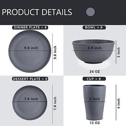 Supernal 32 Pcs Dark Grey Wheat Straw Dinnerware Sets For RV And Dorm Room