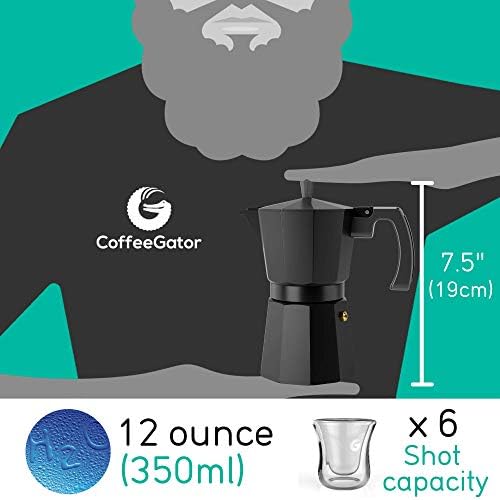 Coffee Gator Moka Pot Aluminum - 6 Cup, 12oz Stovetop Espresso Maker