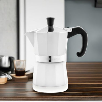 Bellemain Stovetop Espresso Maker Moka Pot (White, 3 Cup)