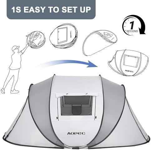 Pop Up Camping Tent, 2/4/6 Person Instant Tent Waterproof PU4500mm, Spacious Ventilated Camping Tent with Front Porch, Quick Setup Lightweight Portable for Outdoor Camping Hiking Beach