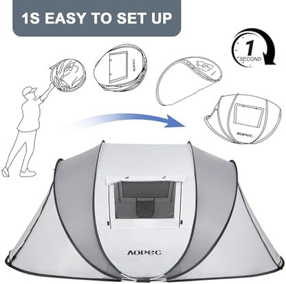Pop Up Camping Tent, 2/4/6 Person Instant Tent Waterproof PU4500mm, Spacious Ventilated Camping Tent with Front Porch, Quick Setup Lightweight Portable for Outdoor Camping Hiking Beach