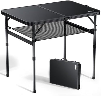 Anbte Folding Camping Table, 36" x 24" Picnic Table with Storage Net, Black