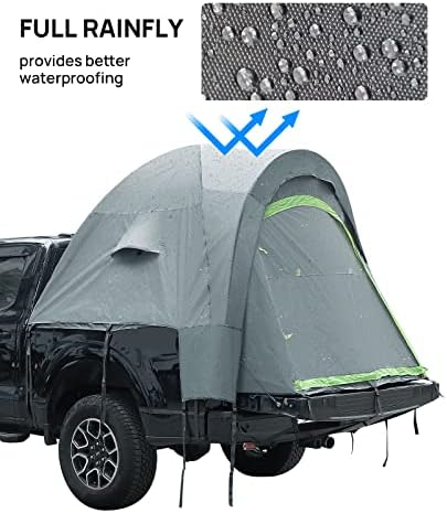JOYTUTUS Pickup Truck Tent 2.0, Waterproof PU2000mm Double Layer for 2 Person, Portable Truck Bed Tent with Rainfly, 5.5'-5.8' Camping Preferred - Green