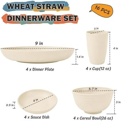 16 PCS Camping Dishes Set for 4, Unbreakable Plates and Bowls Set