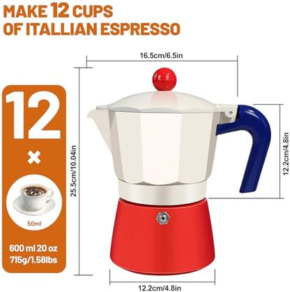 12 Cup Aluminum Espresso Stovetop Moka Pot Express Coffee Maker Percolator Italian Classic Mocha Coffee Machine for Italian and Cuban Cafe Brewing for Home & Camping 600ml 20oz