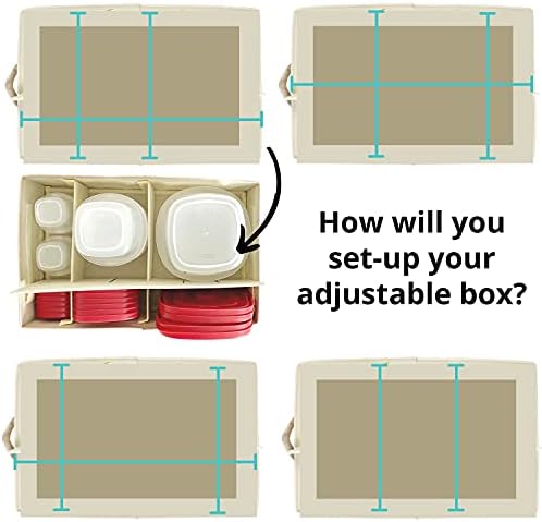 Food Storage Container Organizer Box – A Kitchen Drawer Organizer Compatible with Rubbermaid, Glad Containers and Lids – Adjustable Foldable Cloth Box