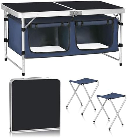 Camp Field Camping Folding Aluminum Table with Adjustable Legs for Outdoor Travel Beach, Backyards, BBQ, Party and Picnic Foldable Table