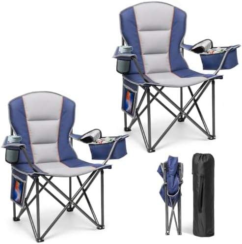 Suteck Folding Camping Chair, Oversized Heavy Duty Chairs, Blue (2Pack)