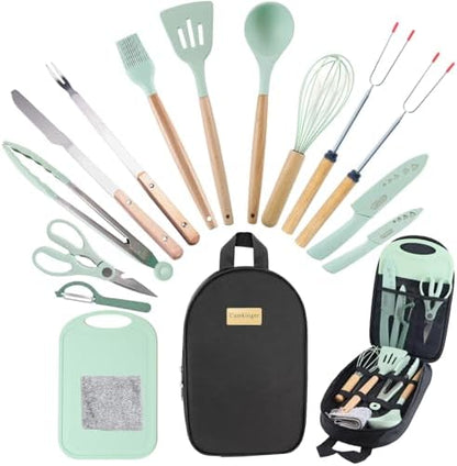 Camping Cooking Utensils Set, Silicone Cookware for Travel BBQ