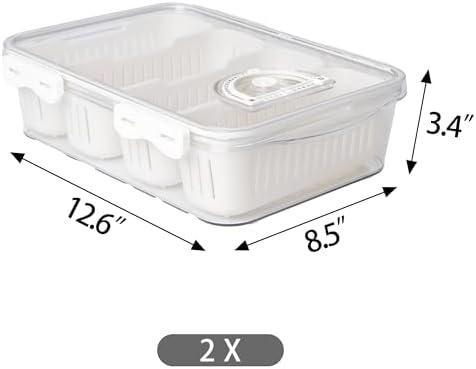 2Pack Poratble Bacon Storage Container for Fridge Divided Snackle Box Charcuterie Container 4 Compartment Serving Veggie Tray with Lid Portable Travel Fruit Caddy for Cheese,Candy,Nuts,Salad