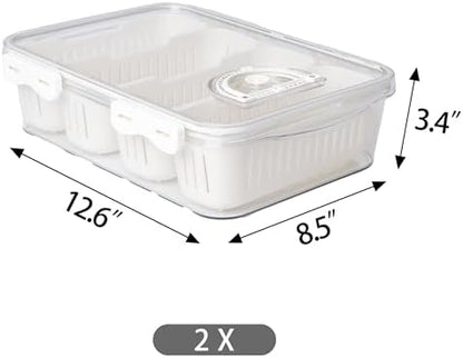 2Pack Poratble Bacon Storage Container for Fridge Divided Snackle Box Charcuterie Container 4 Compartment Serving Veggie Tray with Lid Portable Travel Fruit Caddy for Cheese,Candy,Nuts,Salad