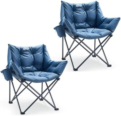 Portal Oversized Padded Camping Chair 2 Pack,350 lbs Folding Chairs Outdoor,Blue