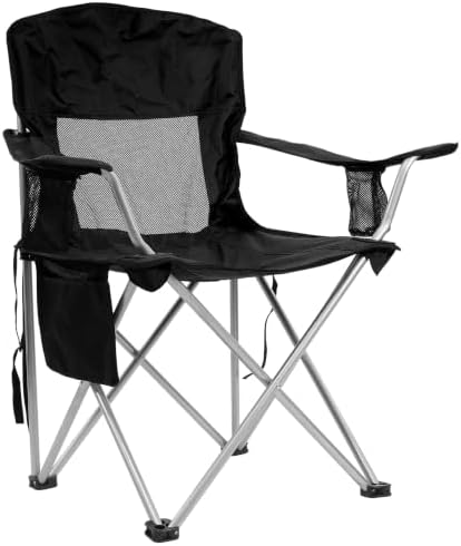 HULKFIT Folding Camping Chairs, Portable Outdoor Beach Lawn Chair for Adults with Carry Bag & Built-in Cup Holder, Casual Foldable Chair for Picnic Fishing Garden,Black