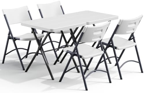 2 Pack Folding Table and 4 Pack Folding Chair, No Assembly Portable Folding Table and Chairs Set, Heavy Duty Event Foldable Table and Chair for Outdoor, Camping, Picnic, Indoor(White)