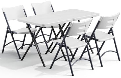 2 Pack Folding Table and 4 Pack Folding Chair, No Assembly Portable Folding Table and Chairs Set, Heavy Duty Event Foldable Table and Chair for Outdoor, Camping, Picnic, Indoor(White)