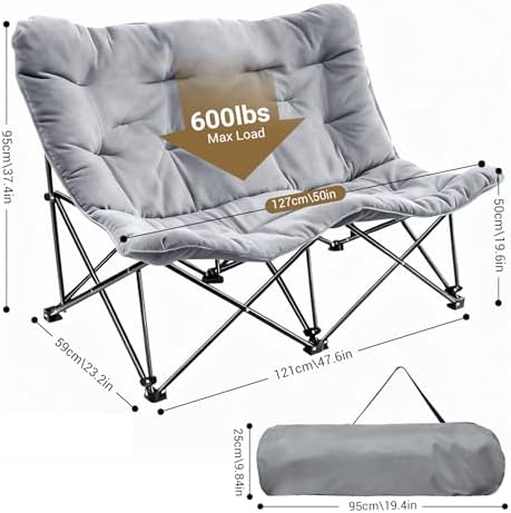 Oversized Padded Double Camping Chair with High Back Heavy Duty Folding Comfy Chair Butterfly Chair for Adults Lawn Patio Outdoor