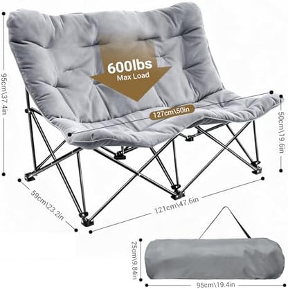 Oversized Padded Double Camping Chair with High Back Heavy Duty Folding Comfy Chair Butterfly Chair for Adults Lawn Patio Outdoor